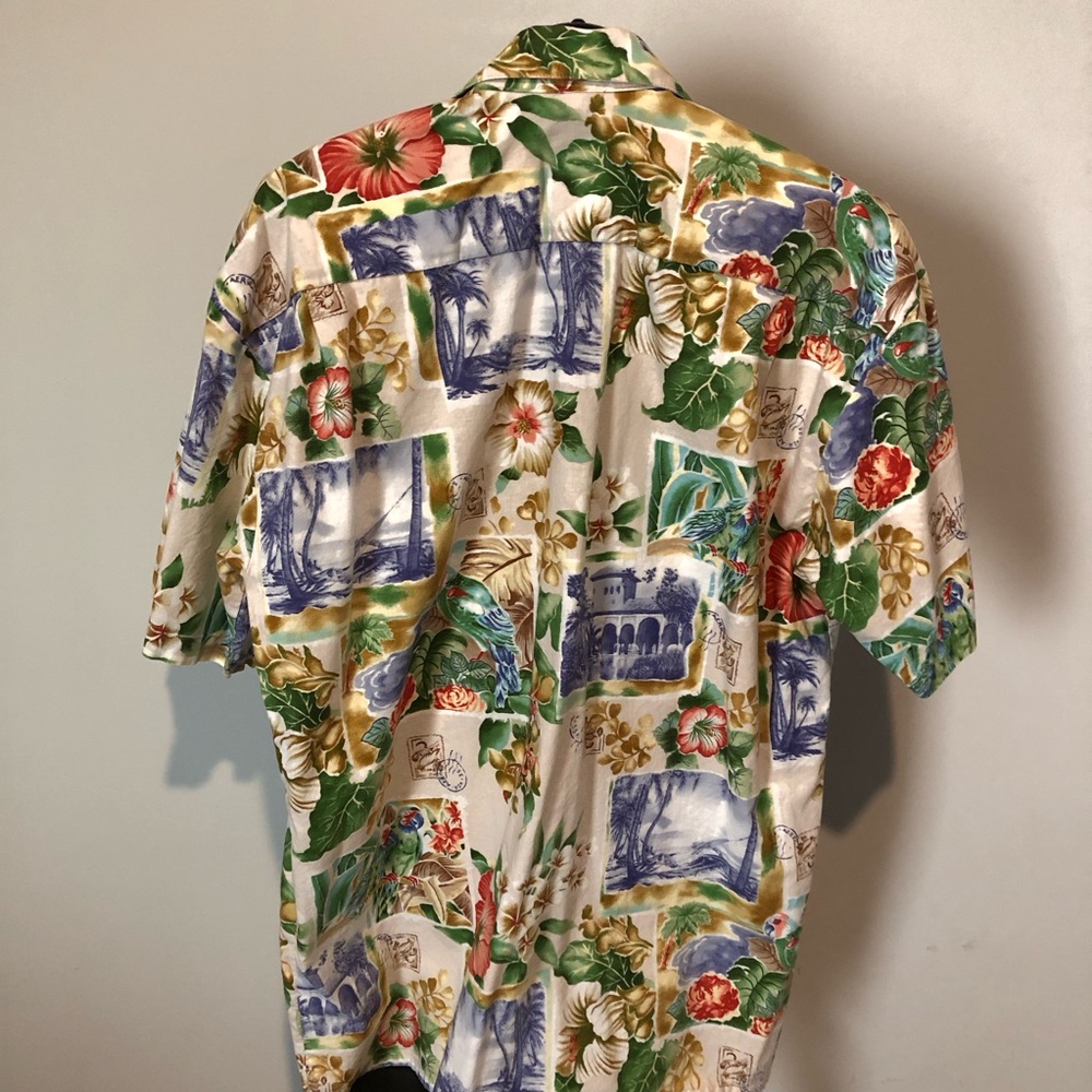 Casual Tropical Print Short-Sleeve Button-Down Shirt - Cream Multi - Picture 2 of 3